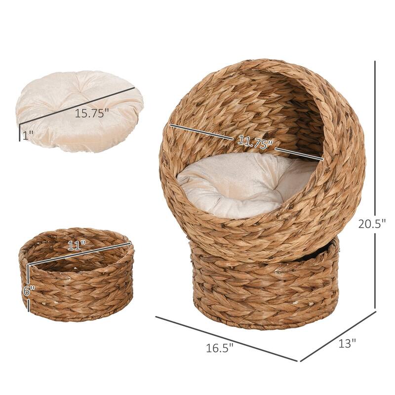 Raised Cat Bed with Rotating Cozy Basket Soft Cushion for Small Cats Up to 11 lbs
