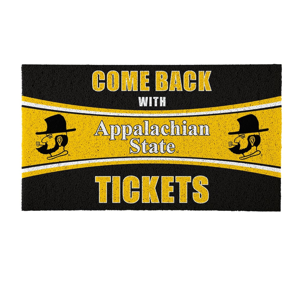 Appalachian State University 28 in. x 16 in. PVC "Come Back With Tickets" Trapper Door Mat