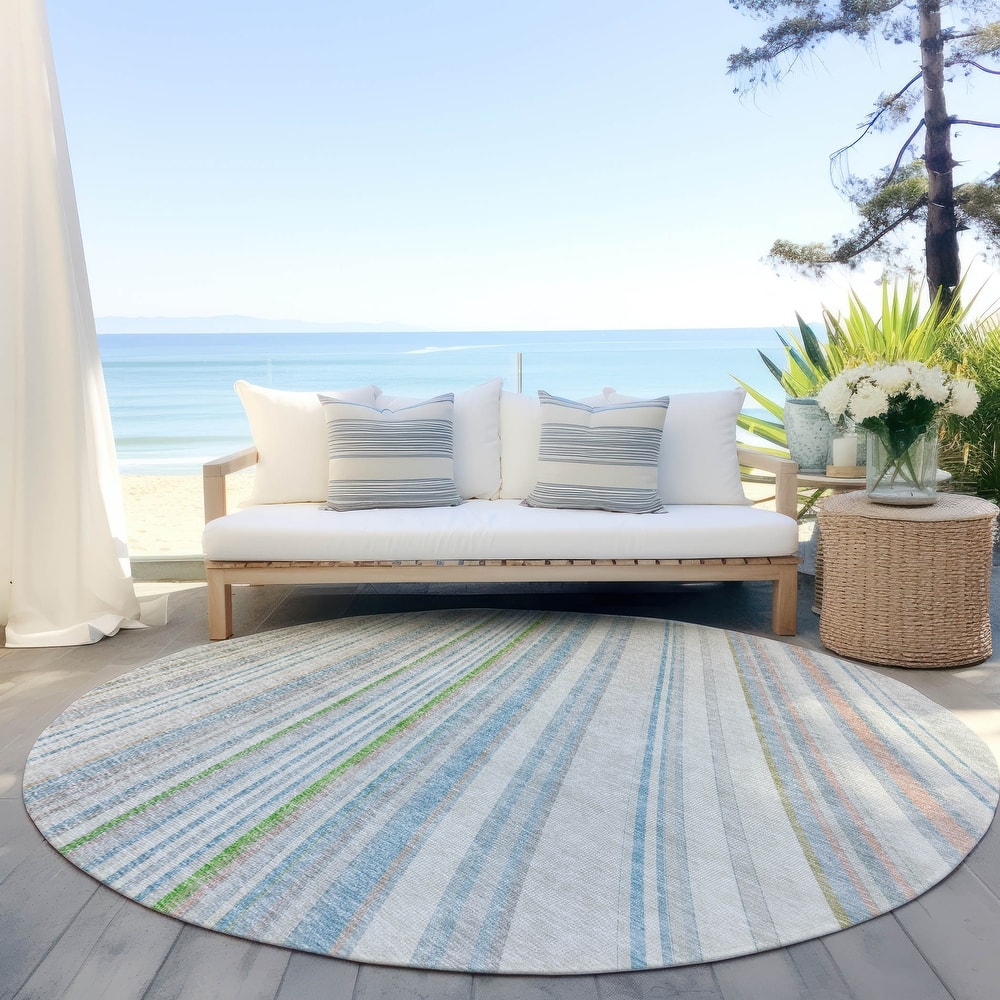 Machine Washable Indoor/ Outdoor Stripe Wave Chantille Rug