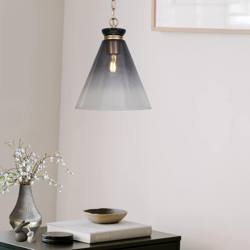 Modern Coastal Style 1-Light Large Pendant Light Fixture with Gradient Smoky Gray Semi-Transparent Glass for Dining Room