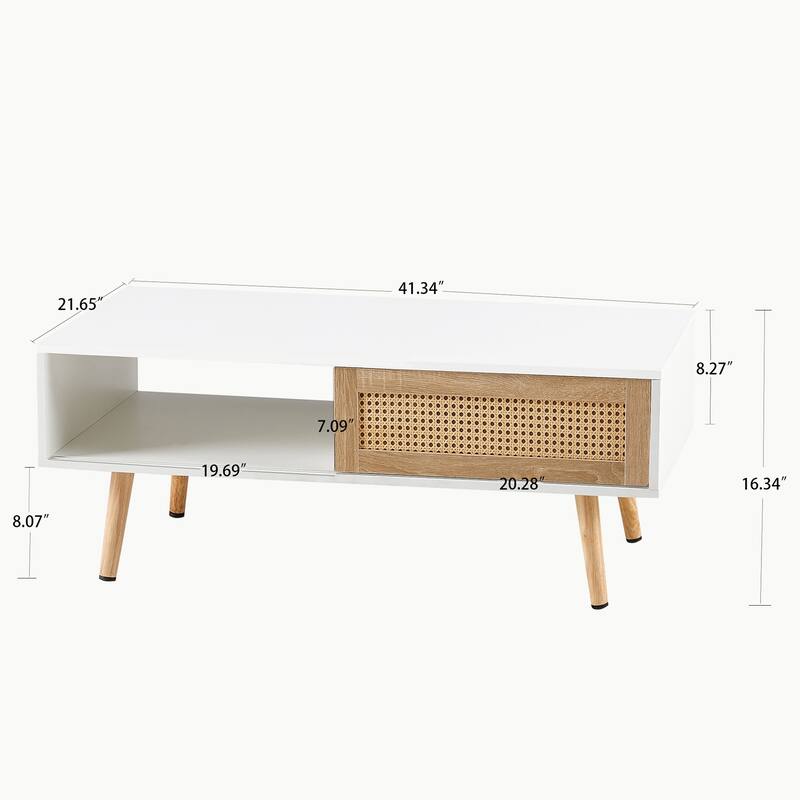 Rattan Coffee table, sliding door for storage
