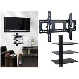 Shop 2xhome Tv Wall Mount With 3 Shelves Up To 85 Inches Floating Shelf With Strengthened Tempered Glass Overstock 12107628 Black