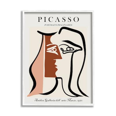 Stupell Traditional Abstract Picasso Portrait Imaginary Faces Terracotta Framed Wall Art