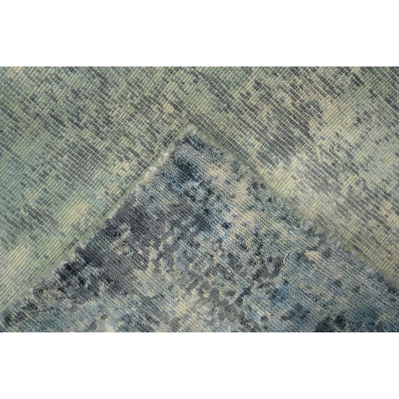 Hand Knotted Oriental Viscose Silk Carpet Modern Abstract Navy Blue & Blues Abstract Area Rug - 7' 10'' X 5' 3''