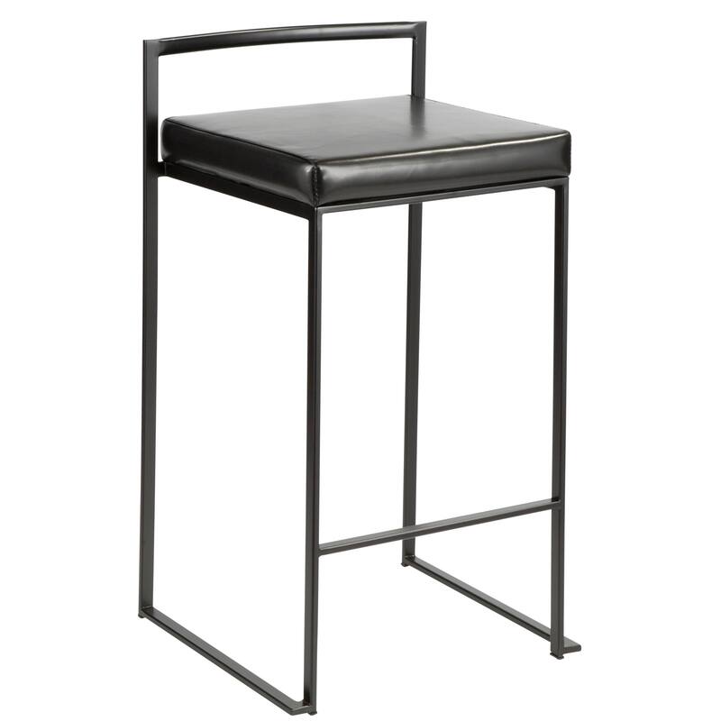 Porch & Den Forrest Black Stackable Fully Welded Counter Stool (Set of 3) - Black Faux Leather