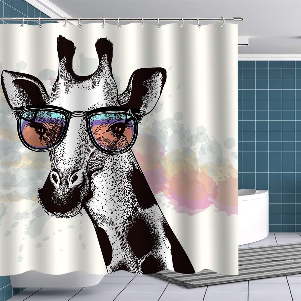 Shop Funny Giraffe Wearing Sunglasses Fabric Shower Curtain On