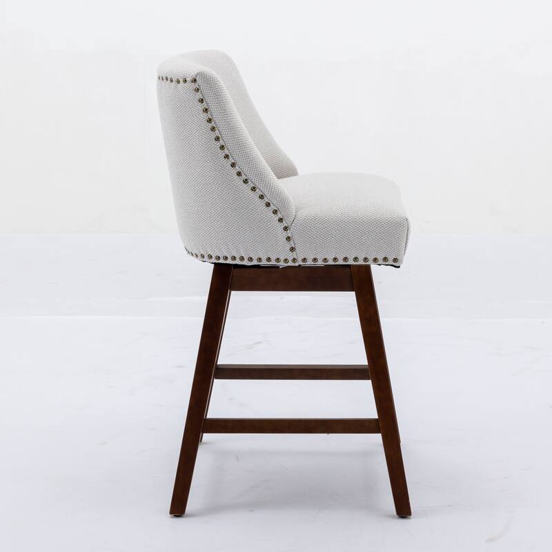 Set of 2 Fabric Upholstered Counter Height Swivel Barstools
