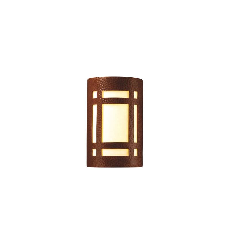 Justice Design Ambiance Hammered Copper Outdoor Large Craftsman Window Wall Sconce
