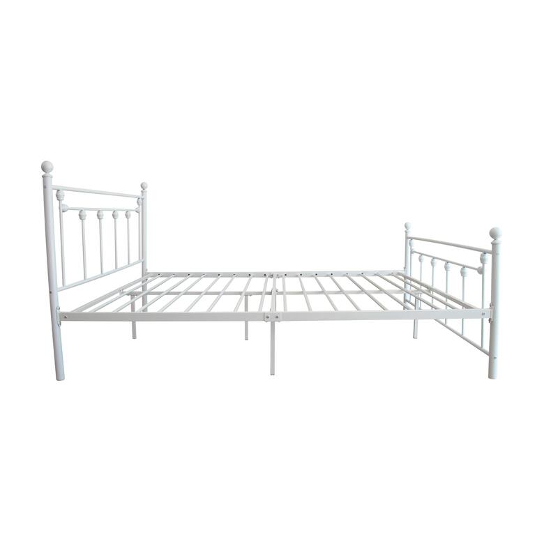 Queen Size Metal Bed Frame White, Black, Unique Flower System, Under
