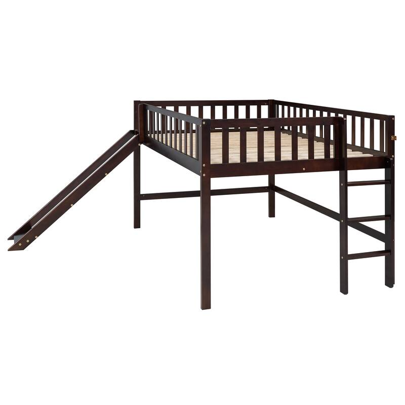 Low Loft Bed Toddler Bed Kids Bed with Slide and Ladder