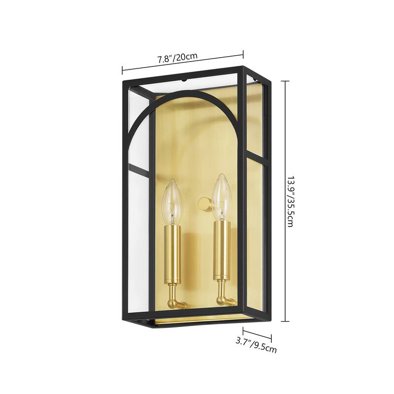 2-Light Industrial Modern Black Rectangular Candlestick Clear Glass Wall Sconces - 7.9 in. W x 14 in. H x 3.7 in. D