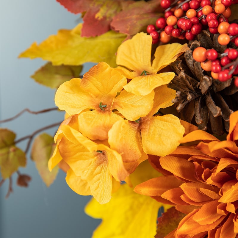 Glitzhome 26"H Fall Sunflower Pumpkin Lotus Leaf Teardrop Swag for Thanksgiving