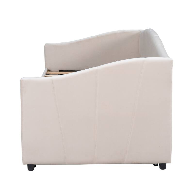 Twin Velvet Daybed with Trundle & Wood Slats