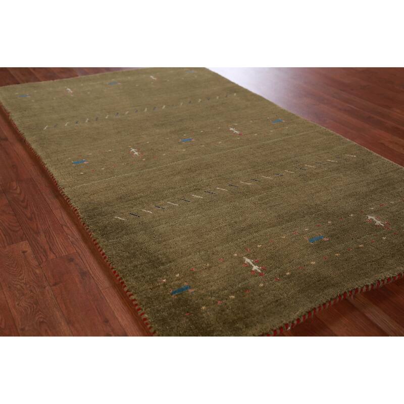 Hand Knotted Oriental 100% Wool Carpet Tribal Tribal Green Gabbeh Area Rug - 5' 3'' X 3' 0''