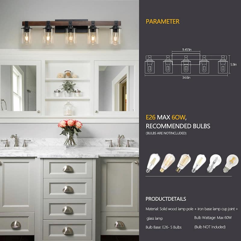 Rustic Farmhouse Bathroom Vanity Light Fixture with 3/4/5/6 Lights