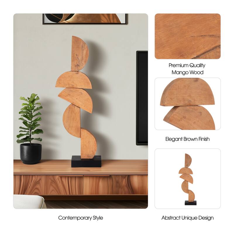 Sagebrook Home Brown Wood Half Circles Stacking Abstract Sculptures