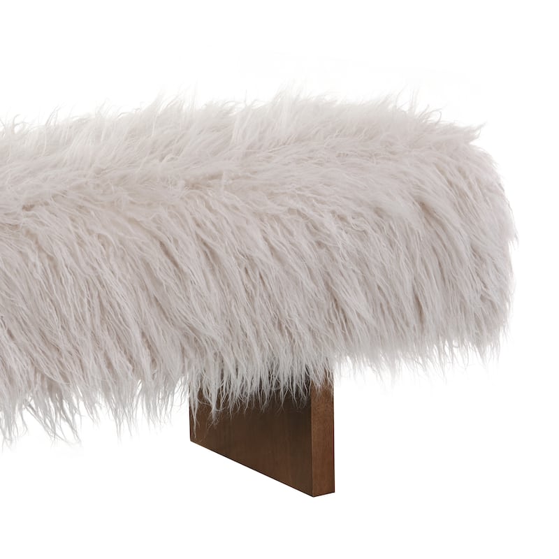 Christopher Knight Home - Ashton Modern Solid Wood Bench with Long-Haired Faux Wool Upholstery.