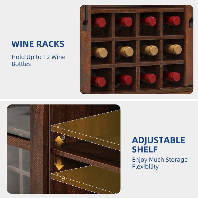Moasis Farmhouse Sideboard Buffet with Wine Racks Storage Bar Cabinet with Drawers