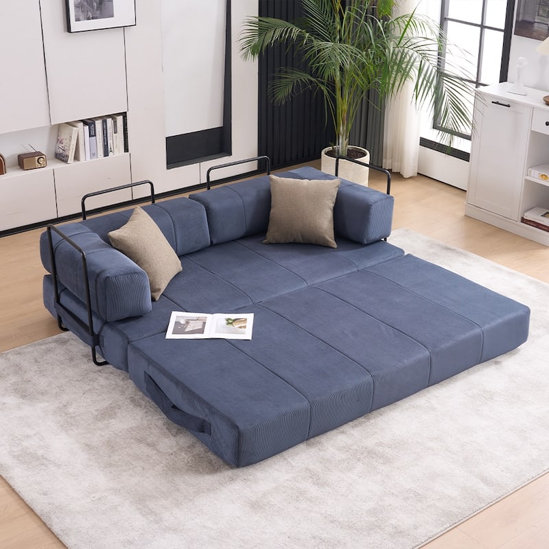 78.5" Folding Sofa Bed with 2 Pillows, Convertible Foam Futon Couch, Corduroy Fold-Out Couch for Living Room, Office