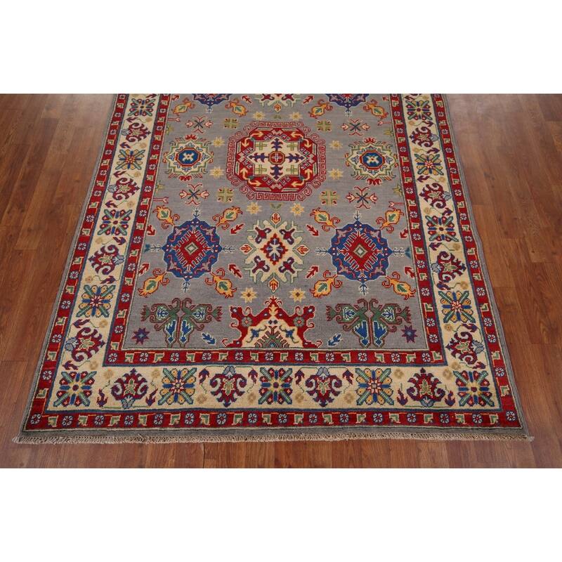 Grey Kazak Oriental Area Rug Handmade Traditional Wool Carpet - 4'10" x 6'9"