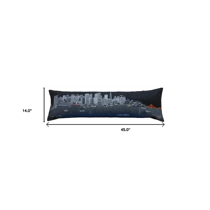 HomeRoots 46" Black San Francisco Nighttime Skyline Lumbar Decorative Pillow