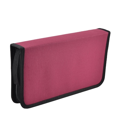 Nylon Closure Double Sided 80 Capacity CD Bag Holder for Car Red - Black,Red - 11.5" x 6" x 1.8"(L*W*T)