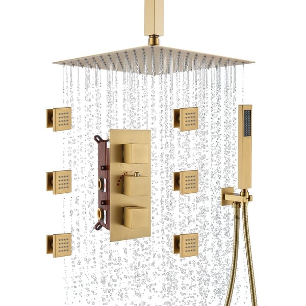 Thermostatic 3-Spray 12 in. Ceiling Mount Shower System with Handheld ...