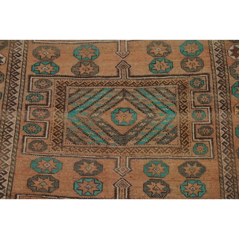 Geometric Shiraz Vintage Persian Area Rug Handmade Wool Carpet - 6'3" x 9'3"