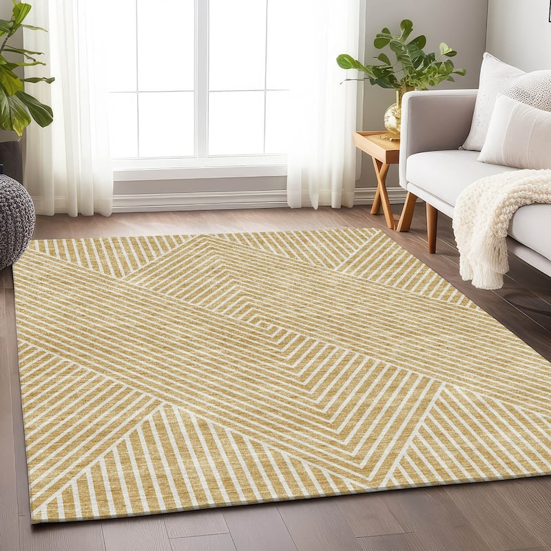 Premium Washable Super Soft Modern Geo Mayfield Rug - Gold - 10' x 14'
