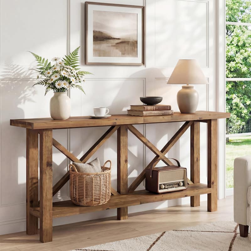 Solid Wood Console Table, Farmhouse Narrow Sofa Table for Living Room