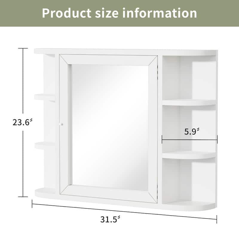 Wooden Bathroom Medicine Cabinet with Mirror Wall Mirror Storage Cabinet with Doors and 6 Open Shelves for Over Sink