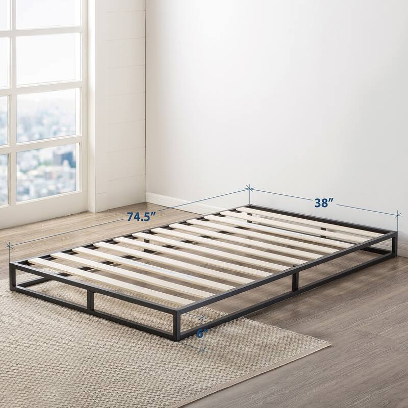 6 Inch Metal Platform Bed Frame with Classic Wooden Slat Support By Crown Comfort - Twin