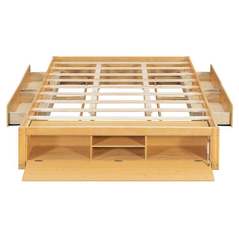 Queen Size Platform Bed Open Frame with Footboard Storage and 4 Drawers