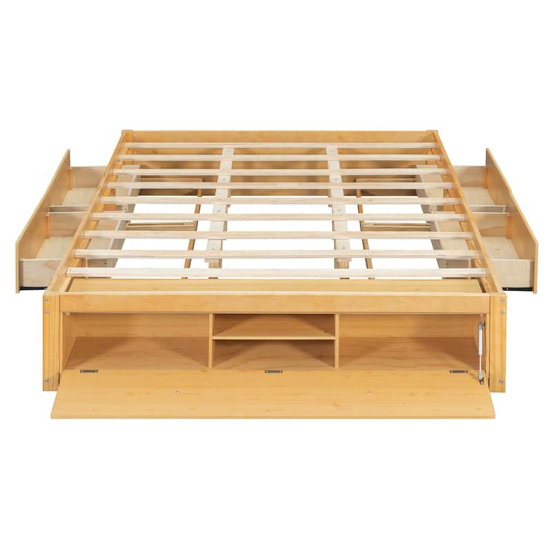 Queen Size Storage Platform Bed with 4 Drawers & Hydraulic Lift Footboard, Space-Saving Frame