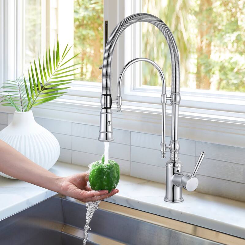 WOWOW Single Handle Gooseneck Pull Down Sprayer Kitchen Faucet
