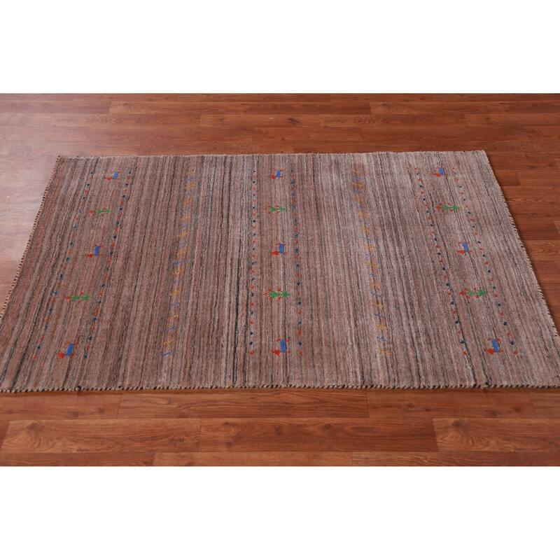 Hand Knotted Oriental 100% Wool Carpet Tribal Animal Pictorial Multi-Colored Gabbeh Area Rug - 4' 10'' X 3' 1''