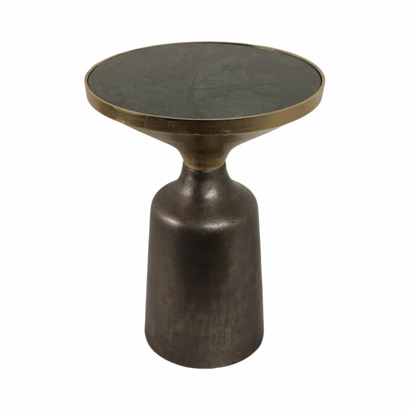 Metal Geometric Base End Table Marble Top - Green, 20 in. - 15" x 15" x 20"