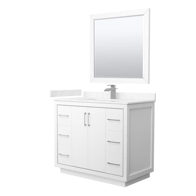 Wyndham Collection WCF1111-42S-VCA-M34 Icon 42" Free Standing Single - White / Carrara Cultured Marble Top / Brushed - Painted