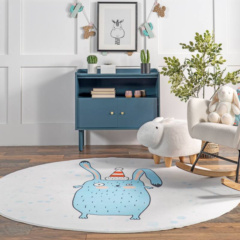 Nuloom Eowyn SpinClean Modern Rabbit Machine Washable Kids Area Rug
