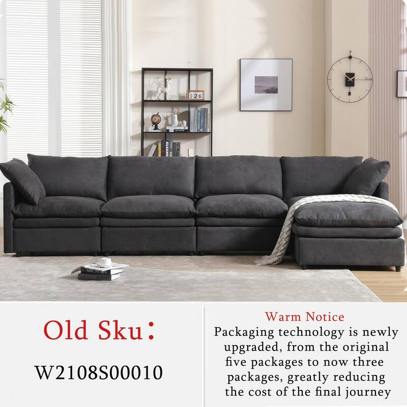 5-seat U-shaped Sectional Sleeper Sofa with Chaise Lounge, Dark Gray, Polyester Upholstered, Wood Frame