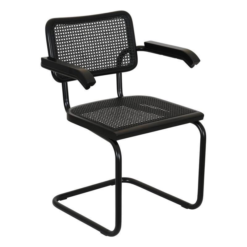 Breuer Chair Company Marcel Breuer Cesca Cane Cantilever Armchair Arm Chair w/ Black Steel Frame (Various Wood & Cane Colors) - All-Black