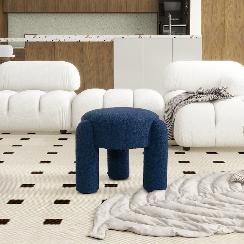 Hugo 20.5" Boucle Faux Sherpa Round Fully Upholstered Ottoman - Cerulean Blue Boucle