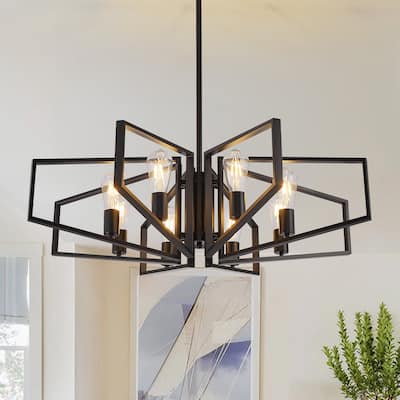 8-Light Modern Round Chandelier, Luxury Chandelier Fixture for Kitchen Island Bedroom Hotel Dia 35 Inches, Adjustable Height