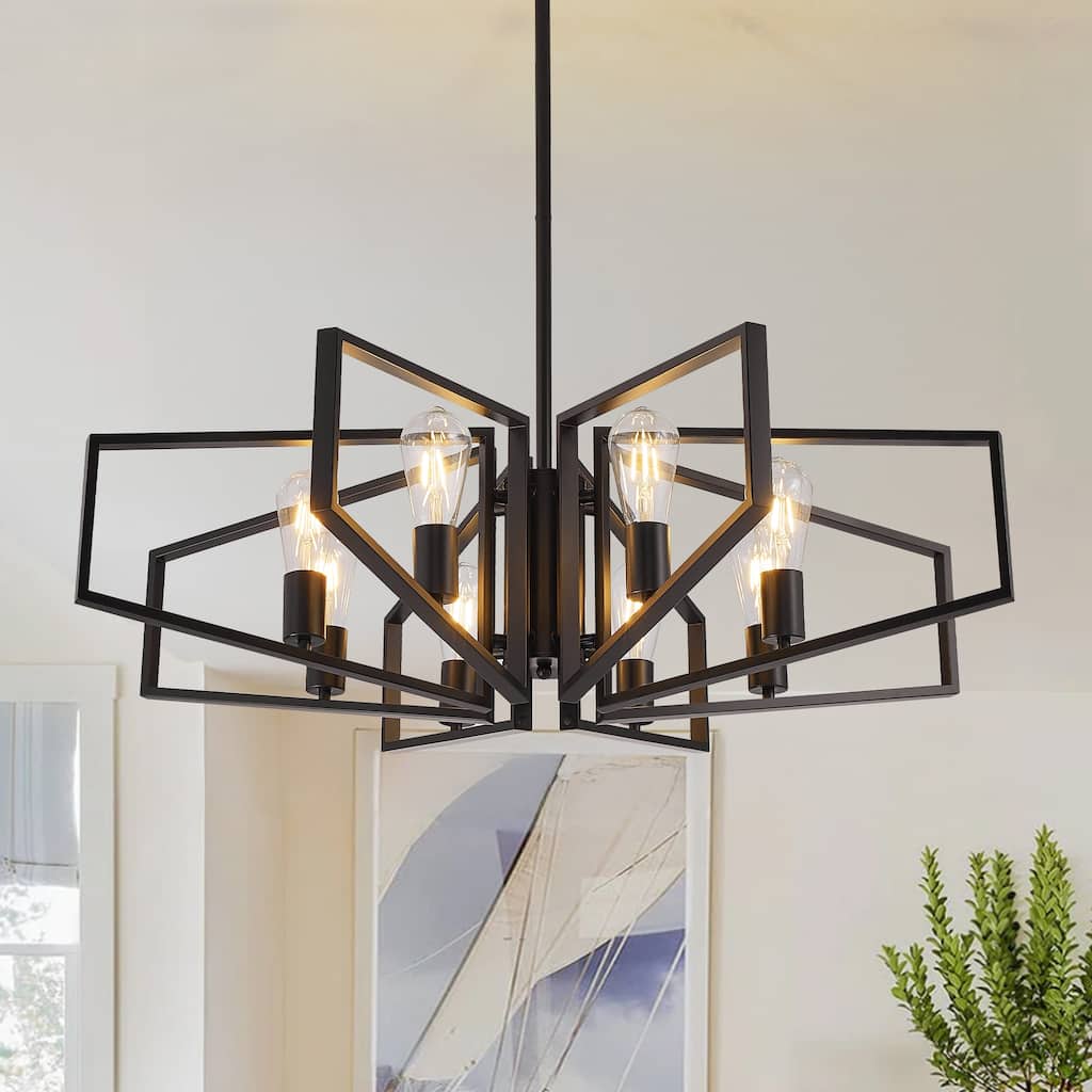 8-Light Modern Round Chandelier, Luxury Chandelier Fixture for Kitchen Island Bedroom Hotel Dia 35 Inches, Adjustable Height