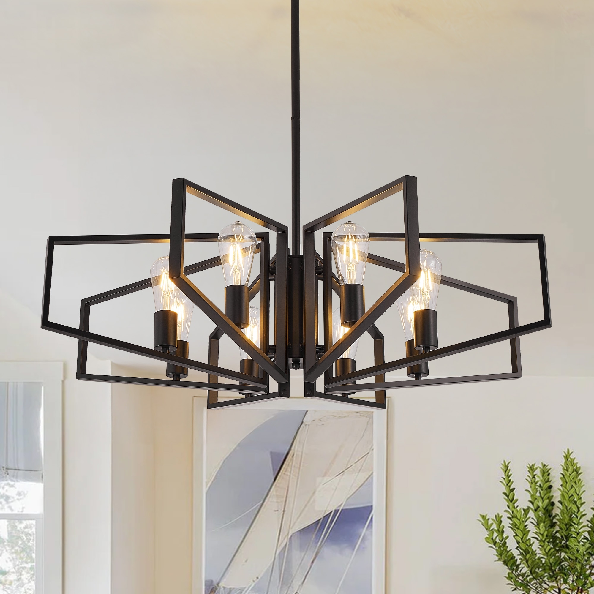 8-Light Modern Round Chandelier, Luxury Chandelier Fixture for Kitchen Island Bedroom Hotel Dia 35 Inches, Adjustable Height