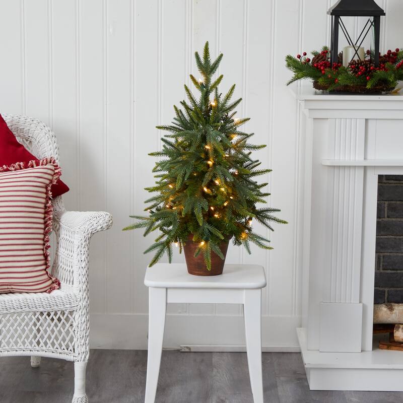 2.5' Artificial Christmas Tree Golden Planter, Clear Inc&escent Lights - 2.5 Foot