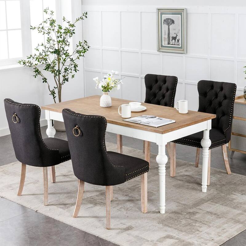 Set of 2 Velvet Dining Chairs,Tufted Solid Wood Armless Chairs Accent Chair with Nailhead Trim and Back Ring Pull