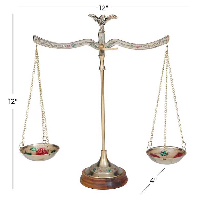 Gold Metal Small Vintage Style Decorative Scales with Red and Green Floral Accents