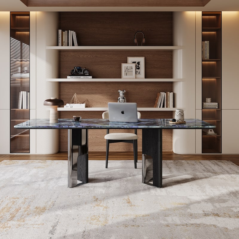 79” Modern Desk – Faux Marble Top & Solid Wood Legs For Office/study