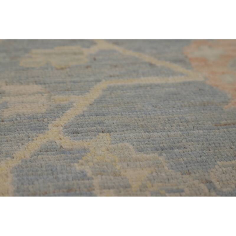 Vegetable Dye Floral Oushak Turkish Area Rug Handmade Blue Wool Carpet - 5'1"x 8'4"